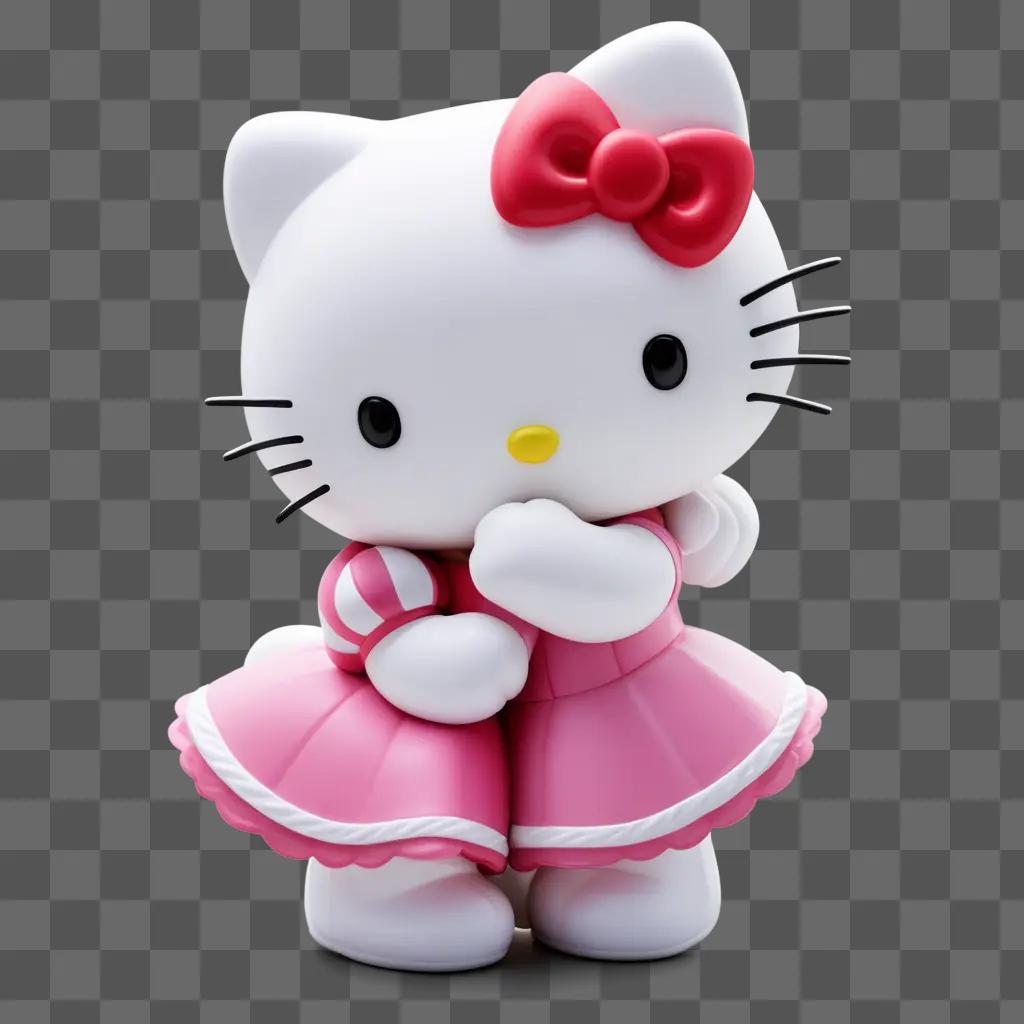 Hello Kitty figurine kisses a pink dress