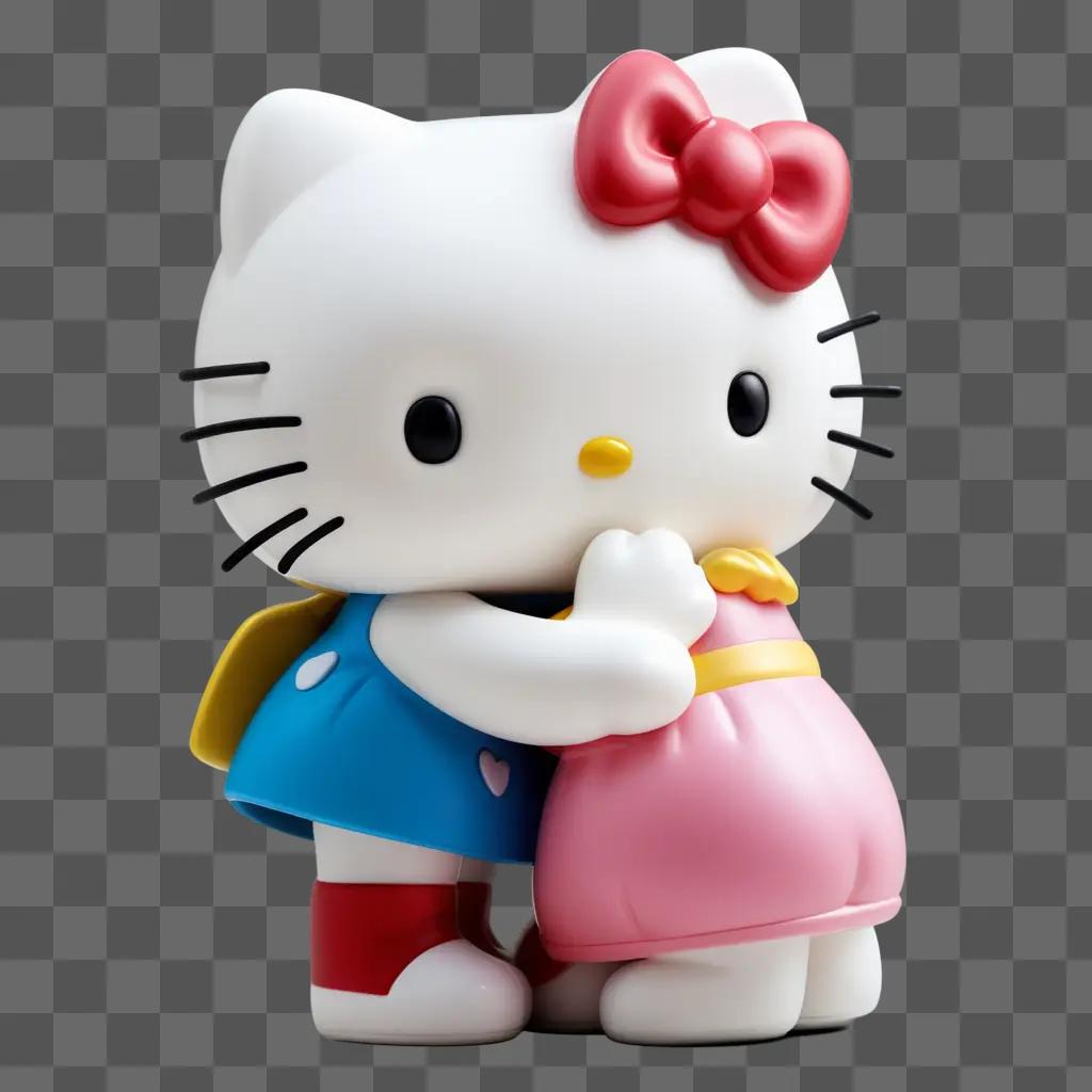 Hello Kitty hugs another doll in a pink dress