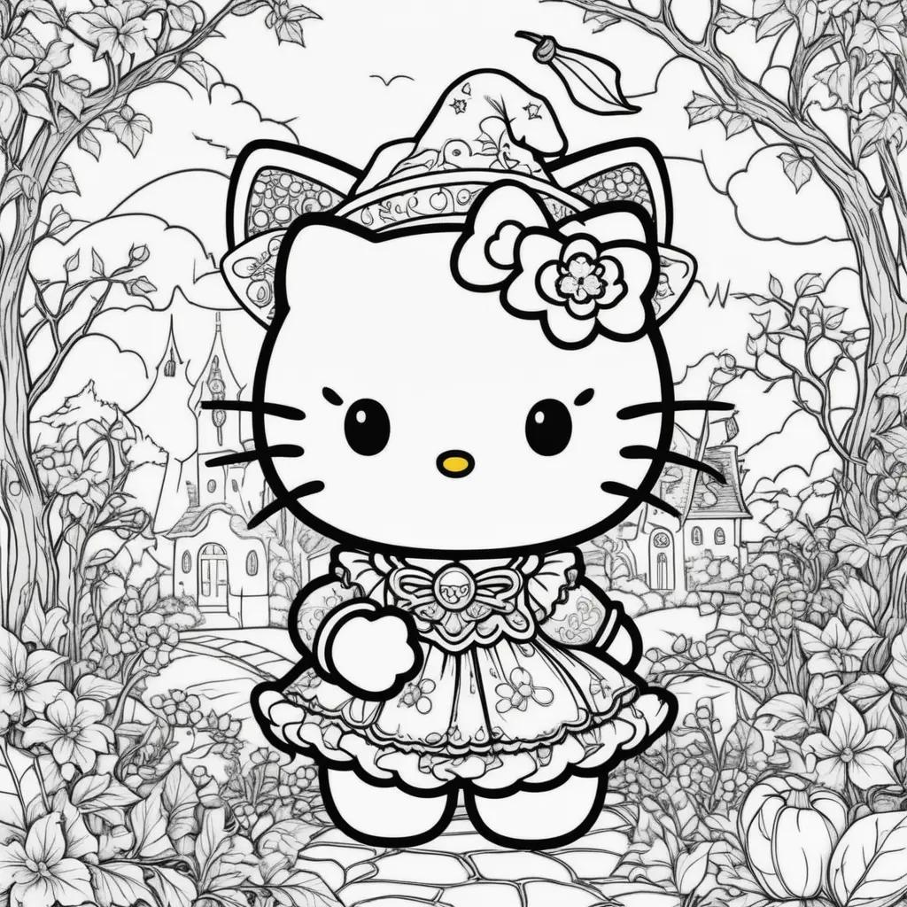 Hello Kitty in a Halloween costume for coloring pages