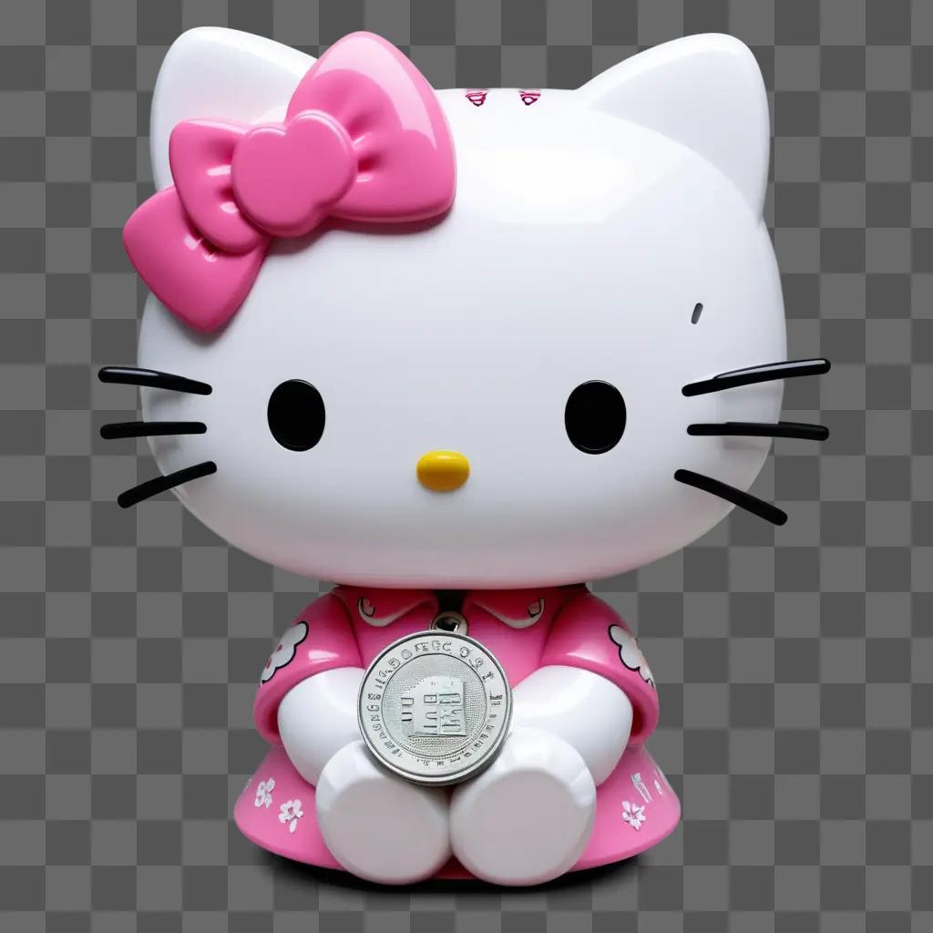 Hello Kitty in pink holding a coin