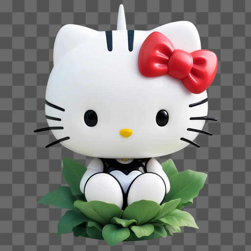 Hello Kitty kiss sitting on a leafy plant