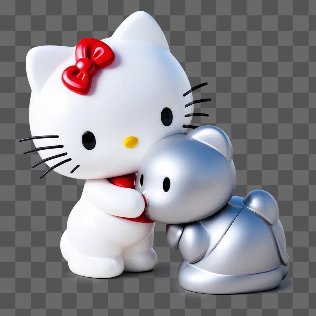 Hello Kitty kisses a silver robot