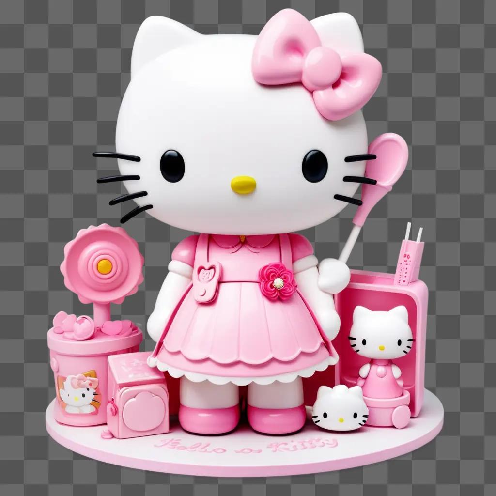 Hello Kitty on pink background with accessories