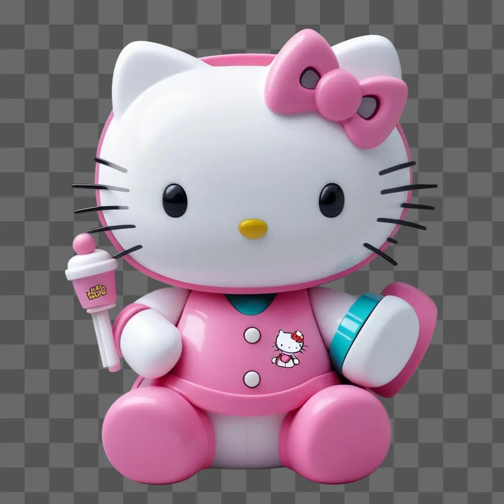 Hello Kitty toy with pink hair and a pink bow