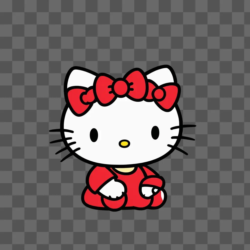 Hello Kitty waving in a red bow