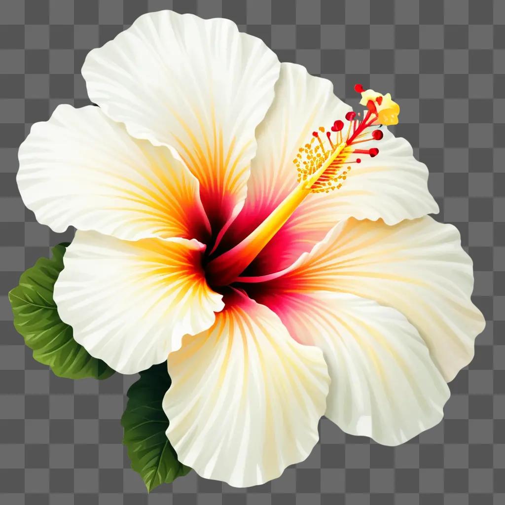 Hibiscus with bright red center in a soft color palette