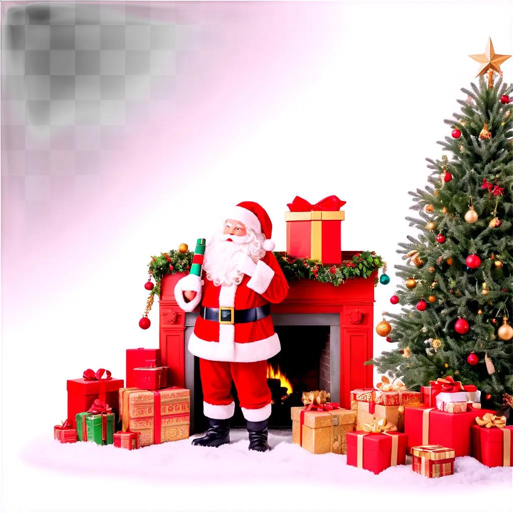 High-resolution Christmas background with Santa and tree