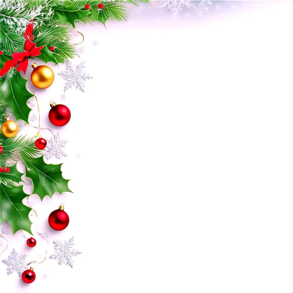 High resolution Christmas background with holly leaves and ornaments