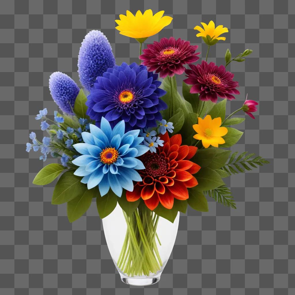 High resolution image of a vase of colorful flowers