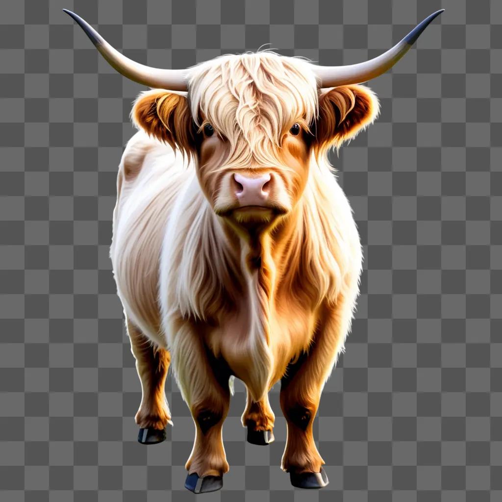 Highland cow standing on a brown background