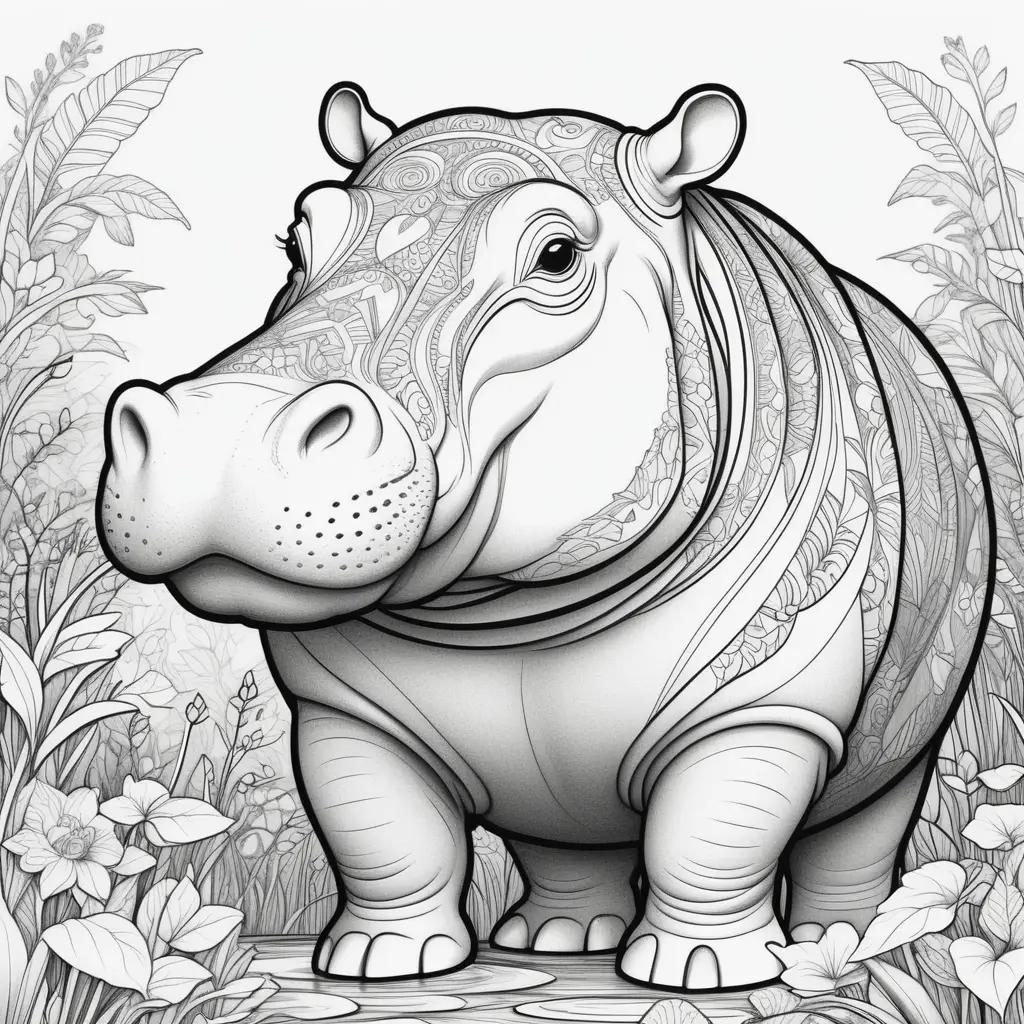 Hippo coloring pages with intricate designs on it