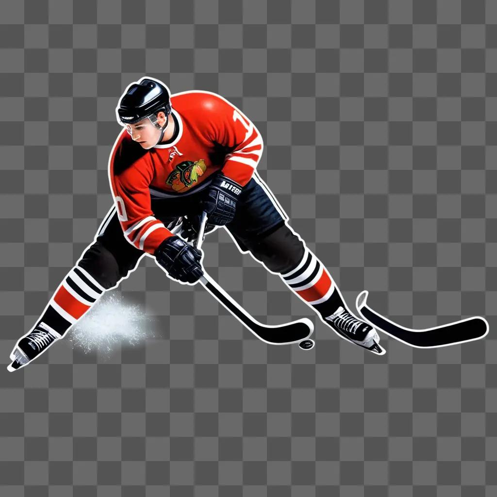 Hockey player drawing on a poster with red and black