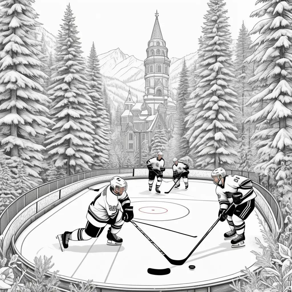 Hockey players in a snowy forest coloring pages