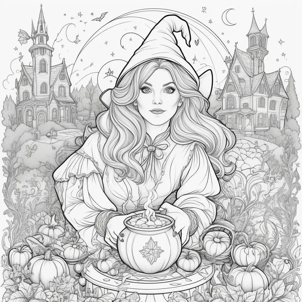 Hocus Pocus Coloring Pages - a Halloween-themed collection of black and white illustrations