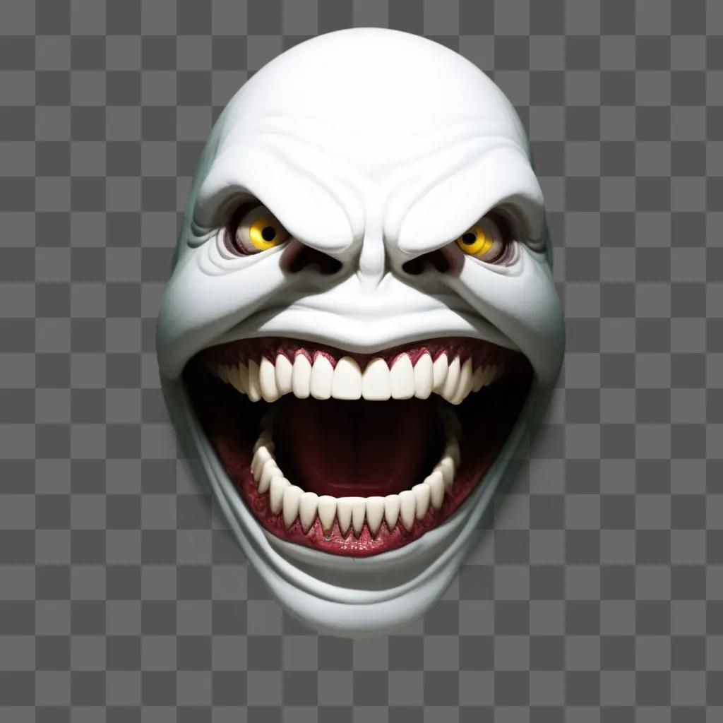 Horror mouth in white color with yellow eyes