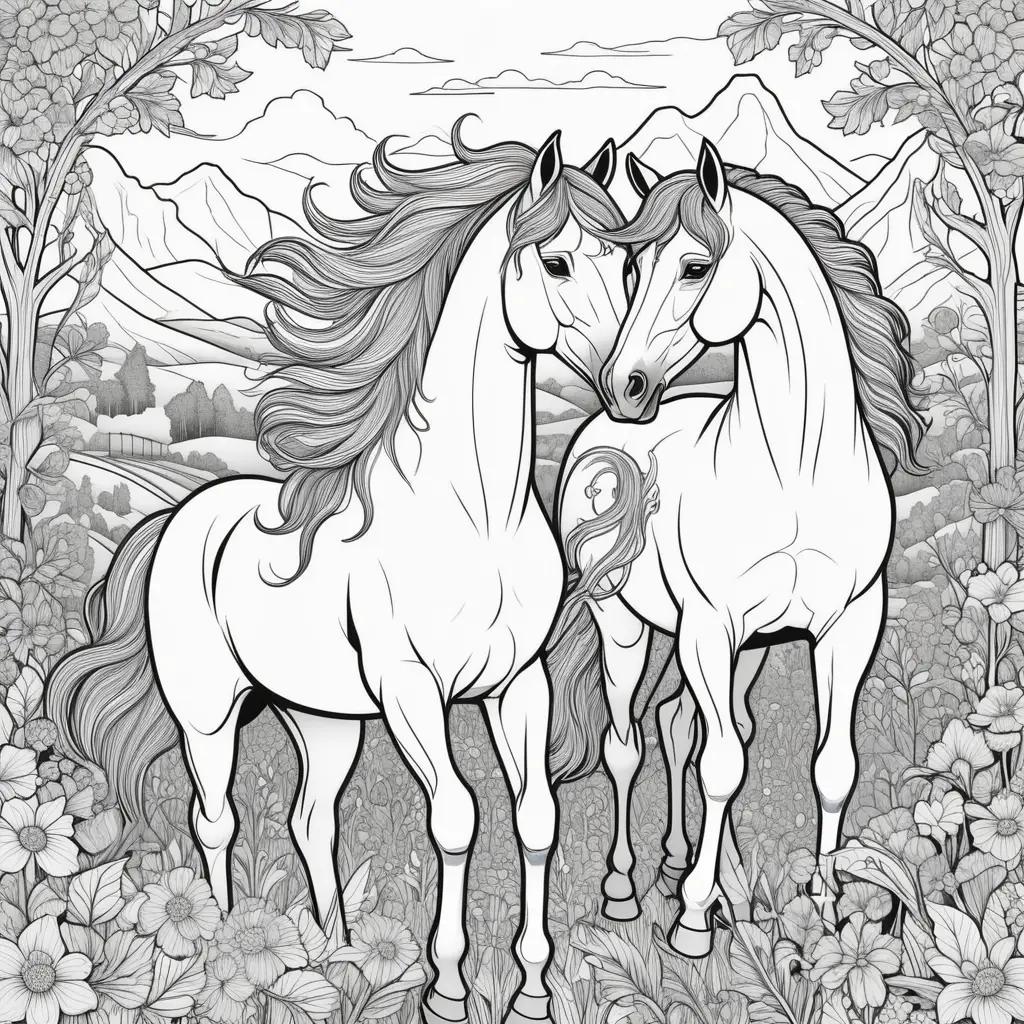 Horse coloring pages in black and white