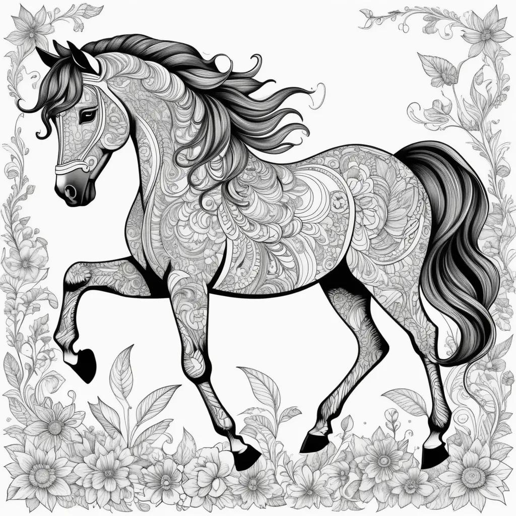 Horse with intricate designs coloring pages