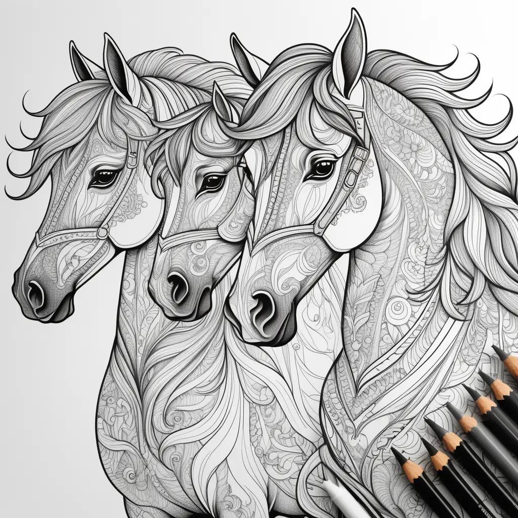 Horses Coloring Pages - Black and White