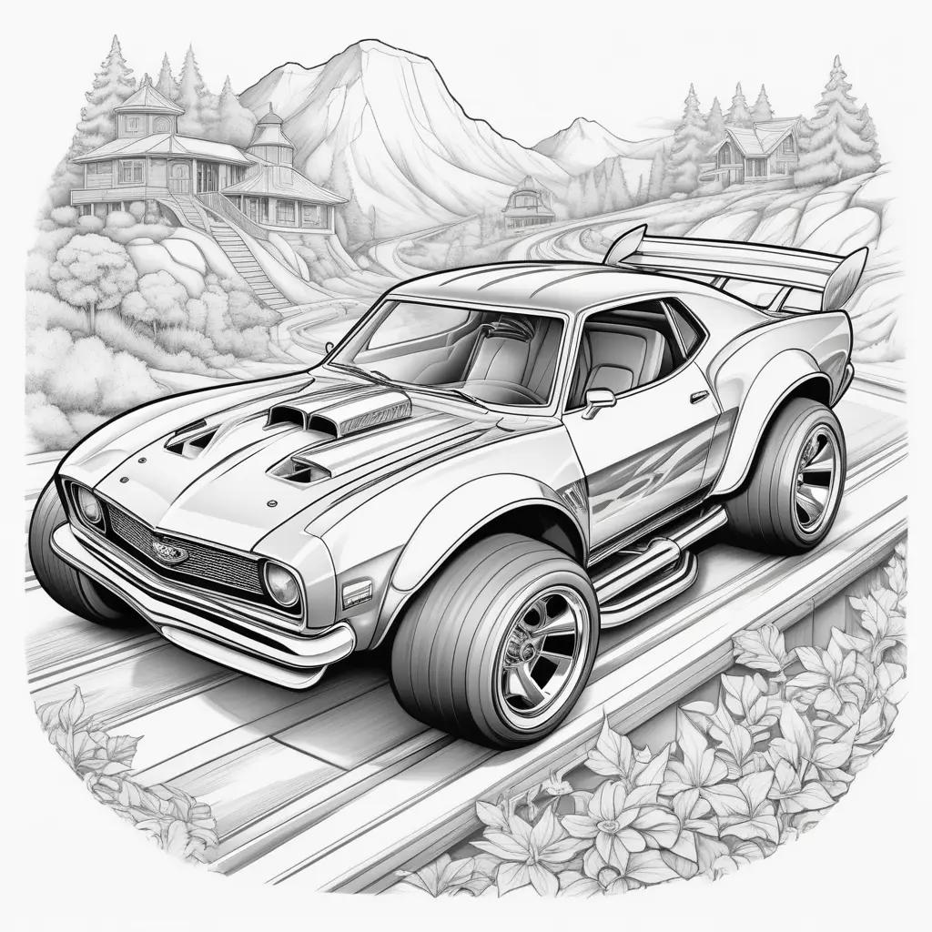 Hot Wheels Coloring Page: A Classic Car on a Road