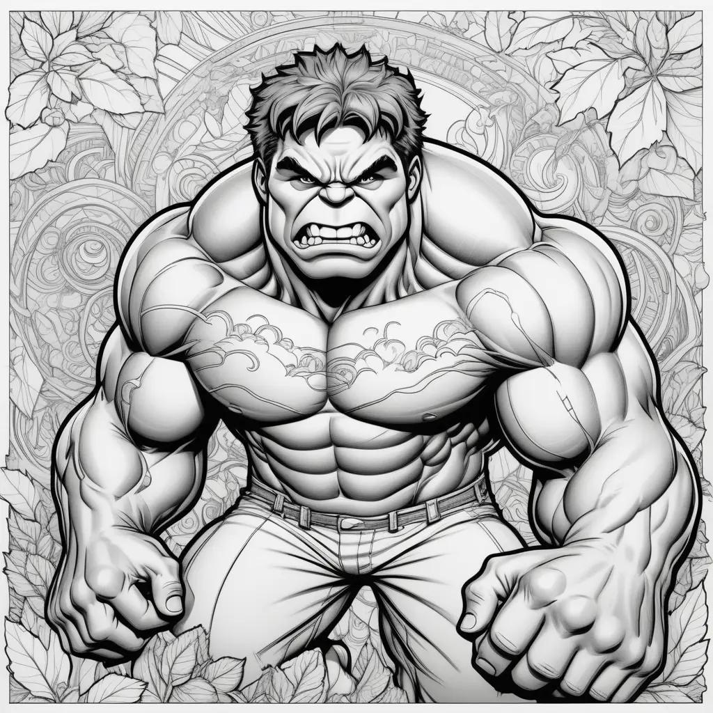 Hulk Coloring Page Featuring a Furious, Muscular Superhero