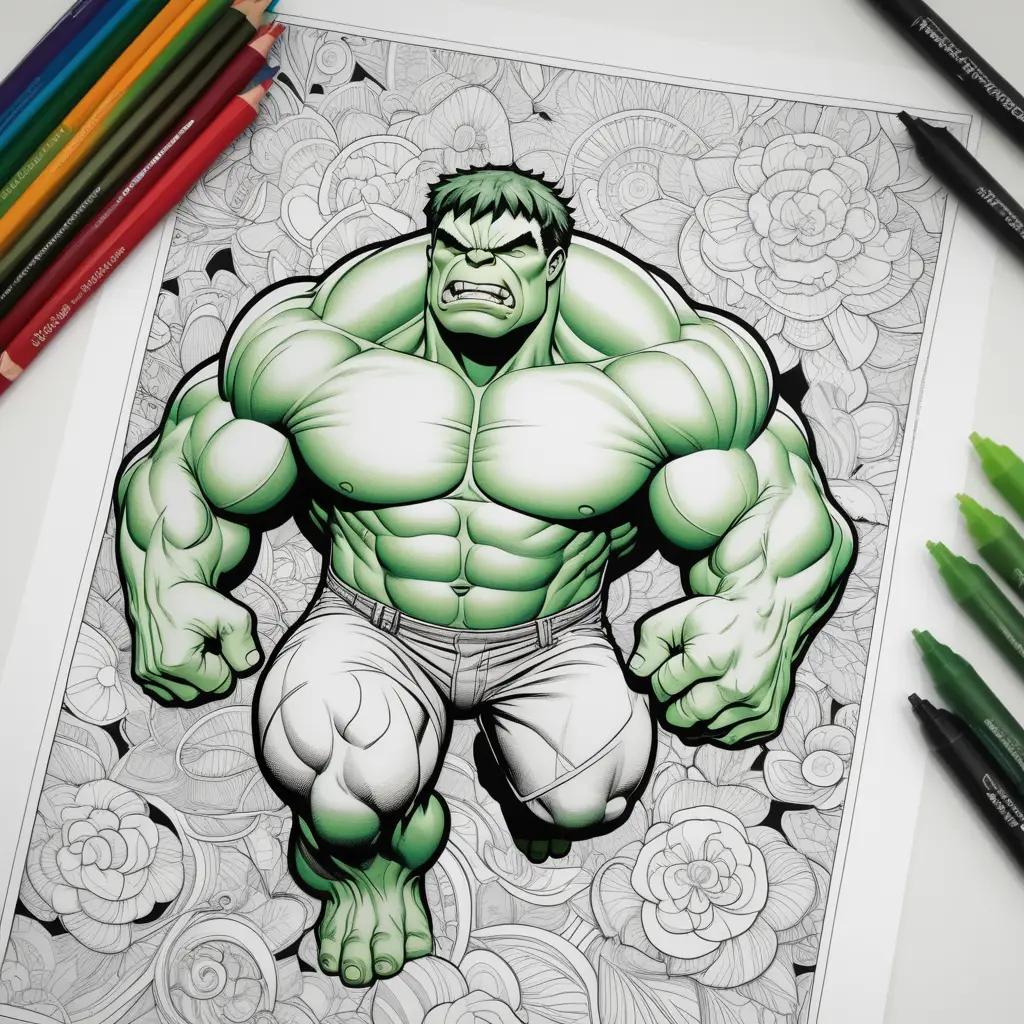 Hulk Coloring Page with Green and White Colors