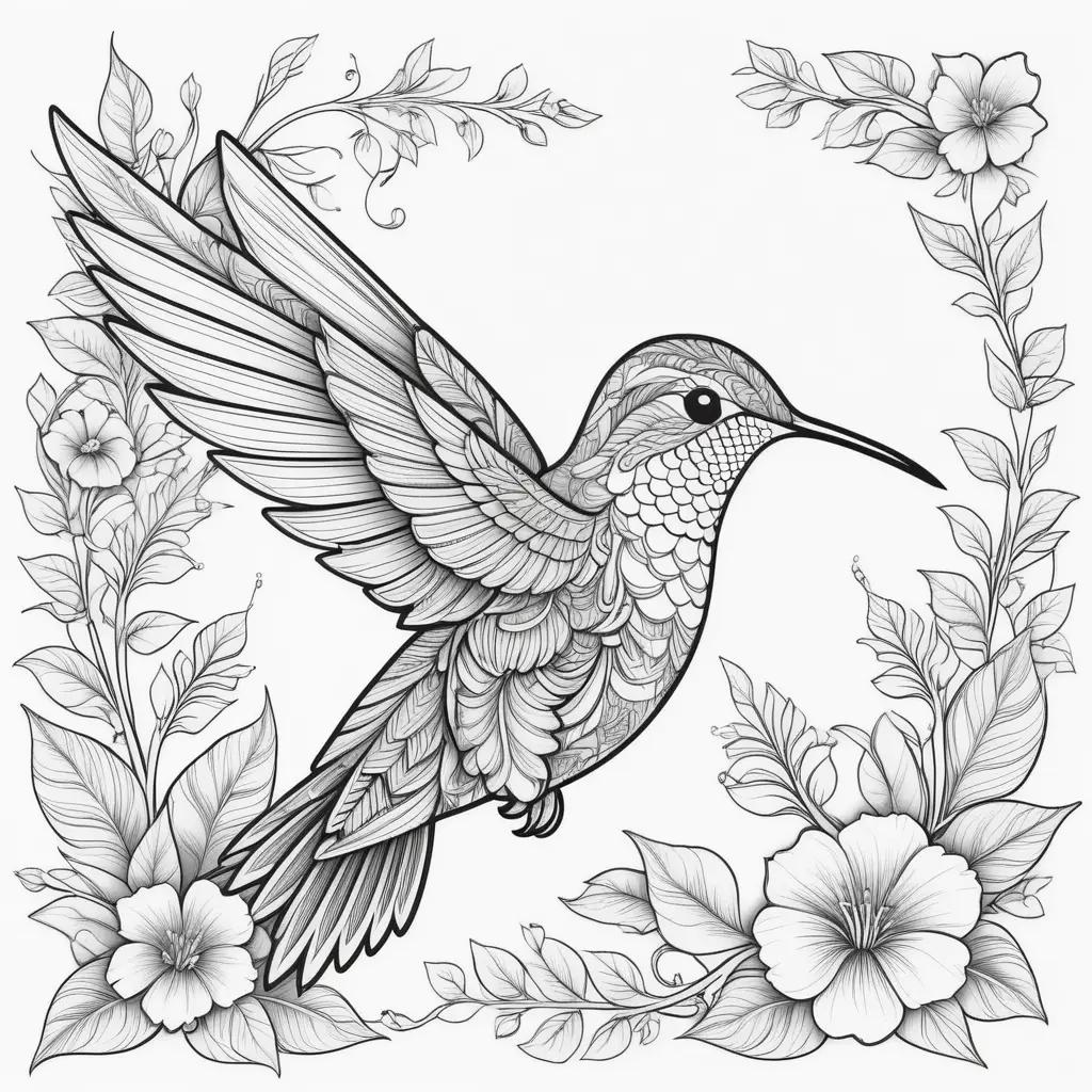 Hummingbird Coloring Page: A Beautiful Black and White Drawing of a Hummingbird