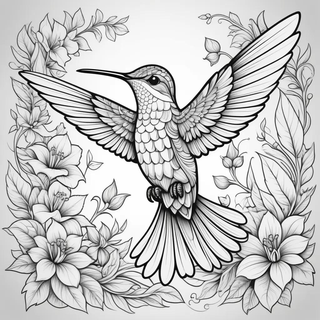 Hummingbird coloring page with detailed lines and shading