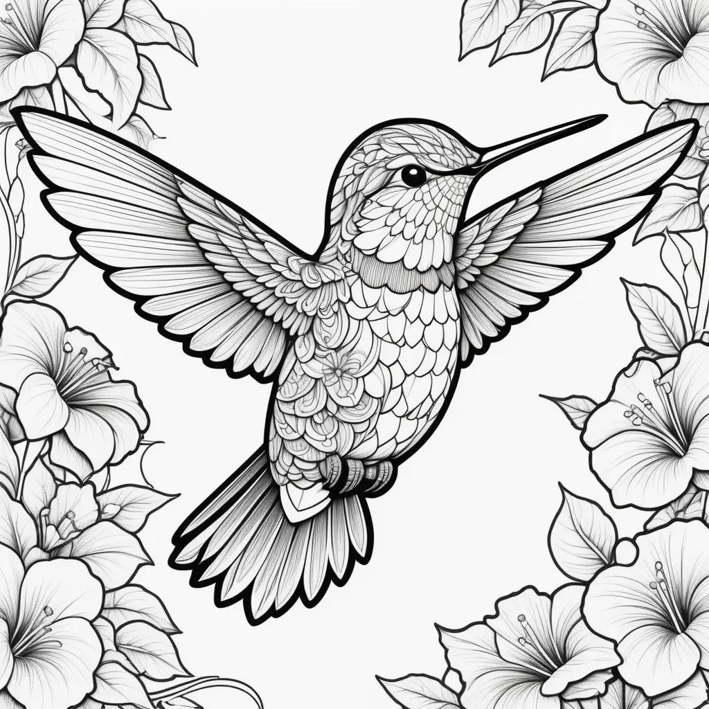 Hummingbird coloring page with floral background