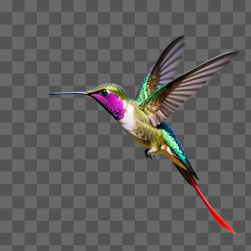 Hummingbird with a long tail and bright colors