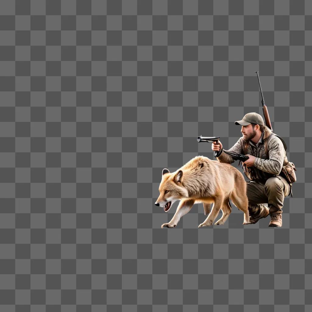 Hunting man with a gun and a dog