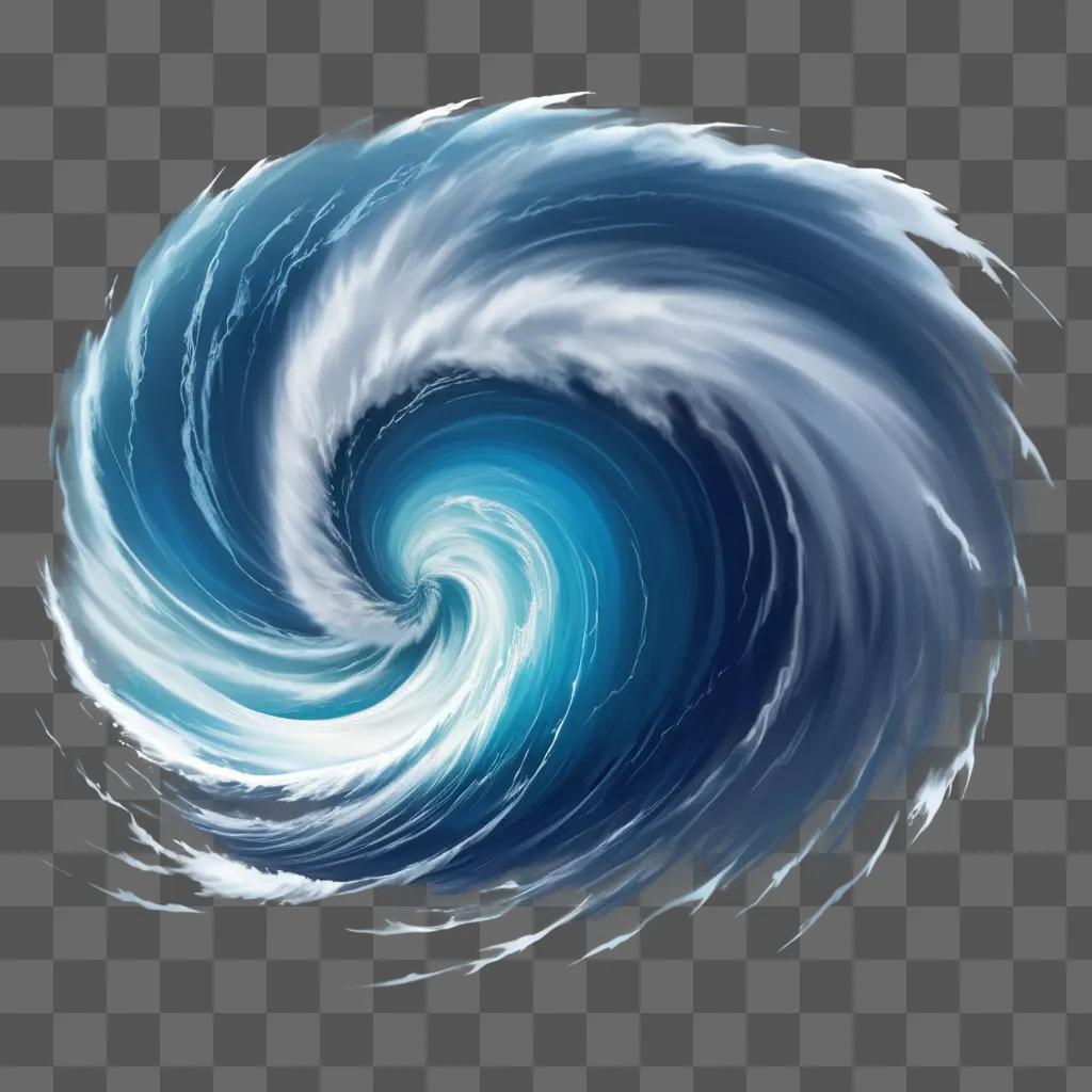 Hurricane in a swirling pattern, blue and white