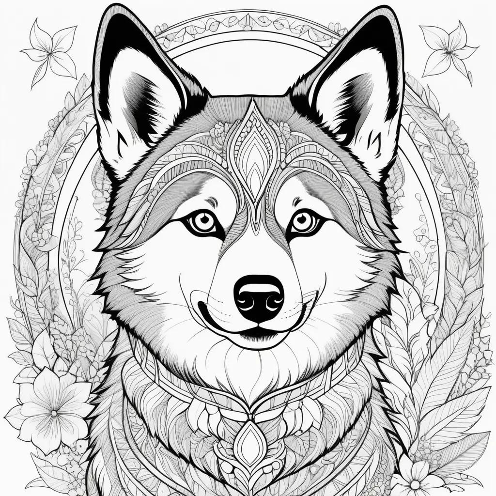 Husky coloring pages for adults with intricate designs