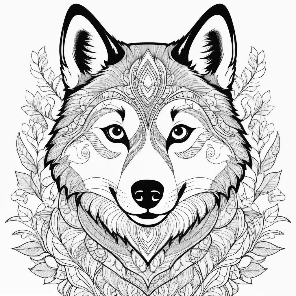 Husky coloring pages with a wolf face design