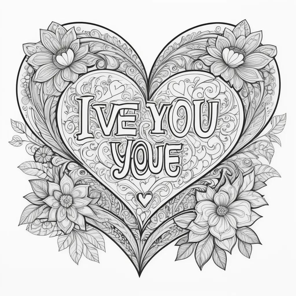 I love you coloring pages heart with flowers