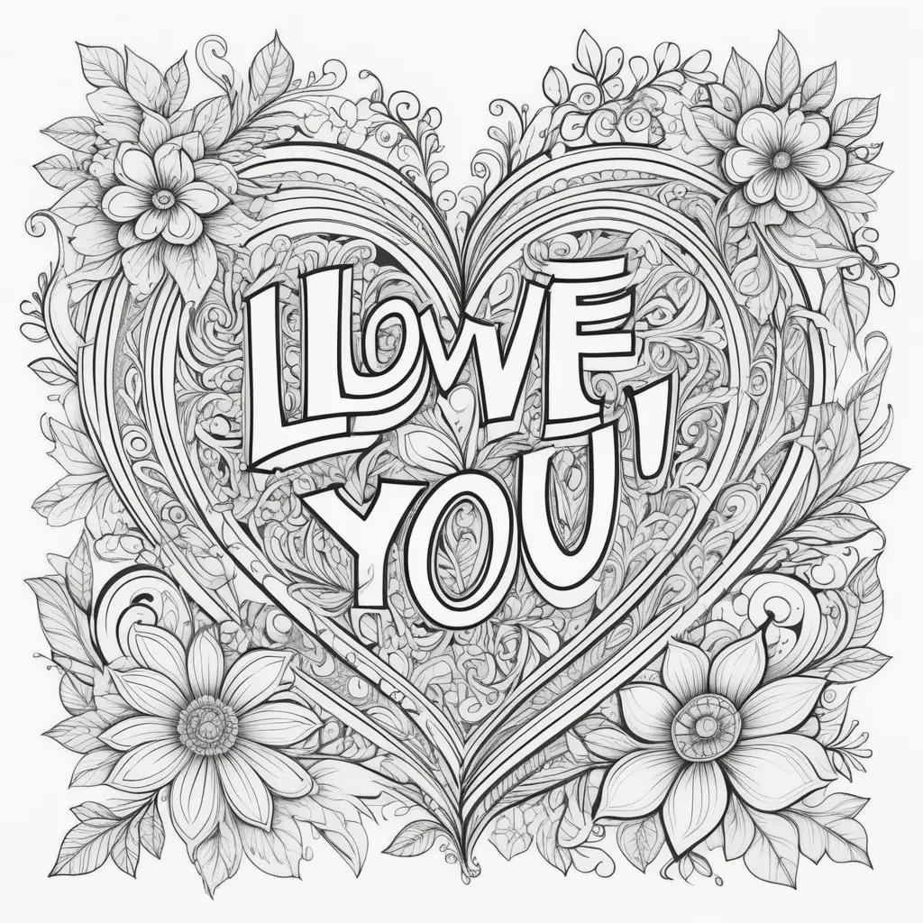 I love you heart coloring pages with flowers