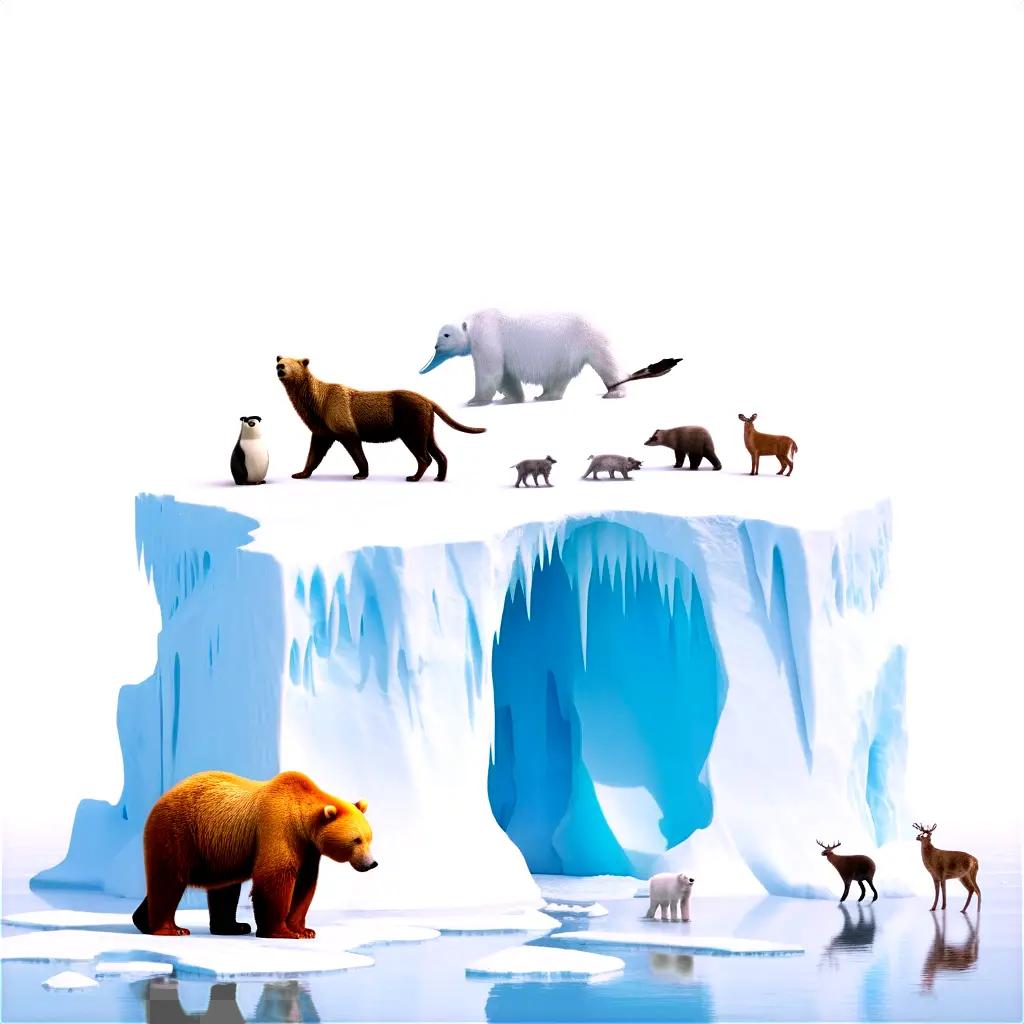 Iceberg melting with polar bears and deer