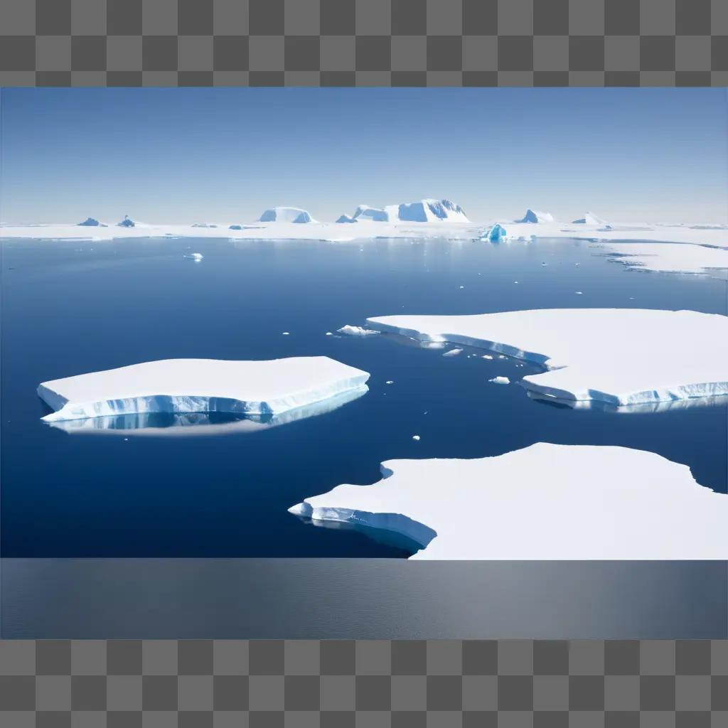 Icebergs float in the vast ocean near Antarctica