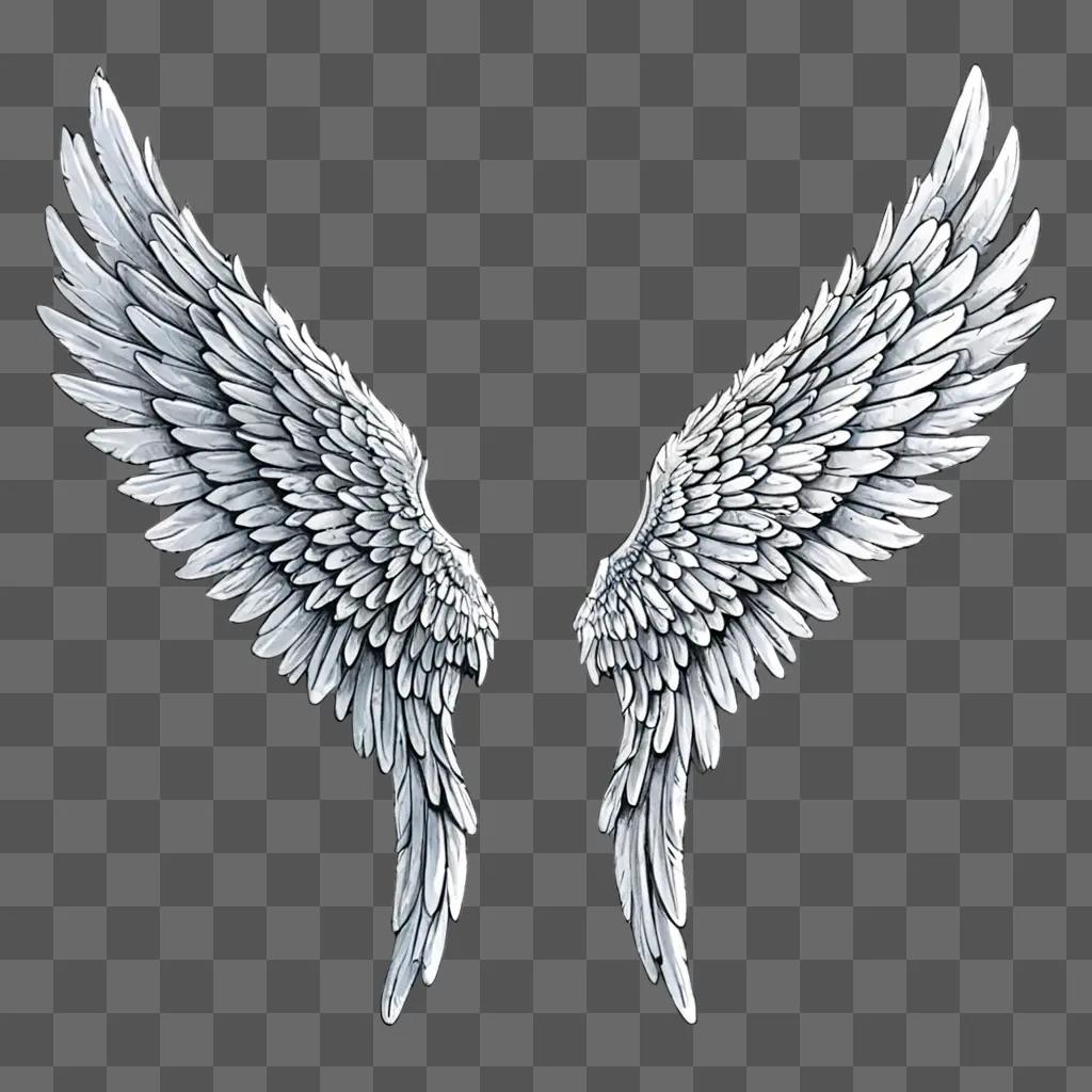 Illustrated angel wings with a gray background