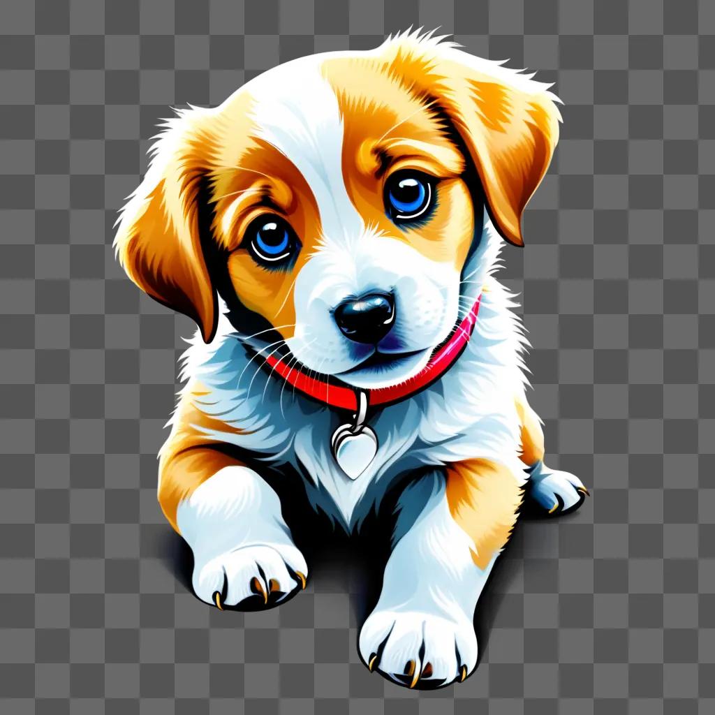 Illustrated dog with a red collar and heart on its neck