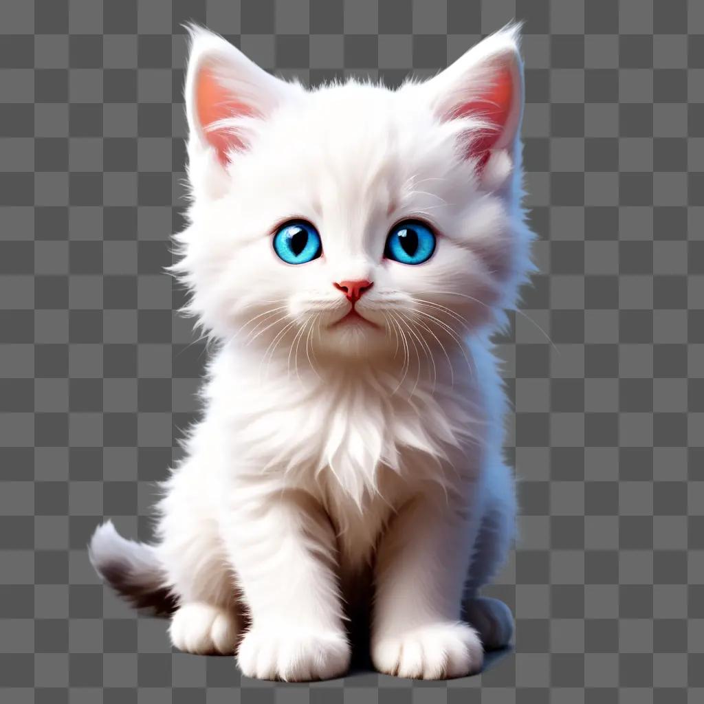 Illustrated kitten with blue eyes and fluffy tail