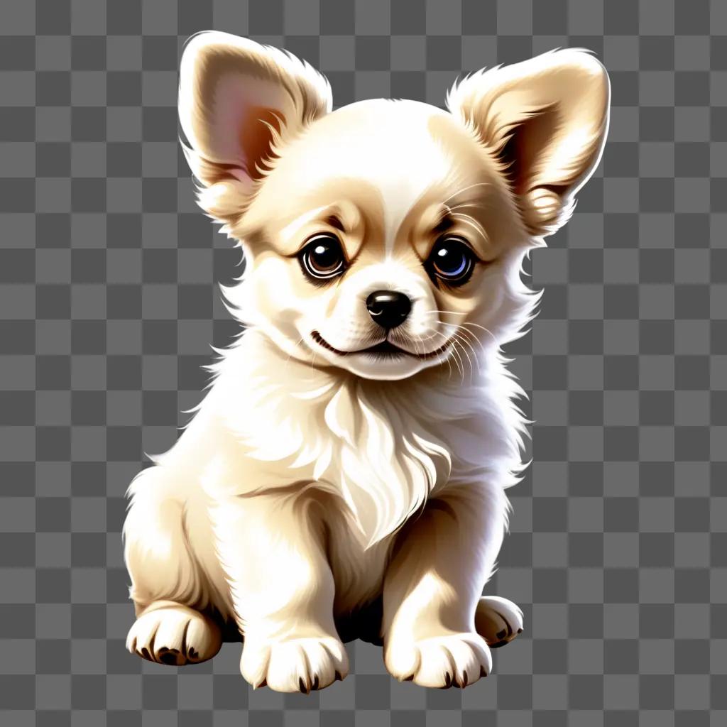 Illustrated puppy sitting on a beige background