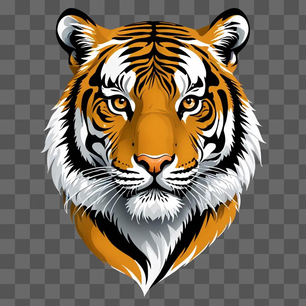 Illustrated tiger head with orange and white coloring