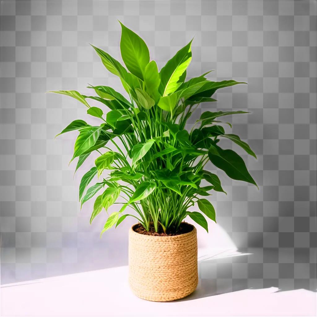 Indoor plant in a woven basket on a table