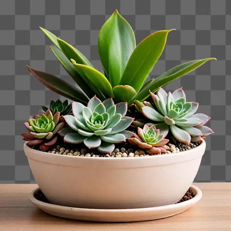 Indoor plant in white pot with gravel on table