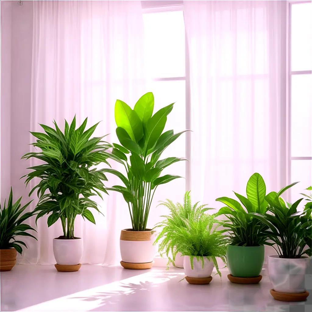 Indoor plants grow on a windowsill in a home