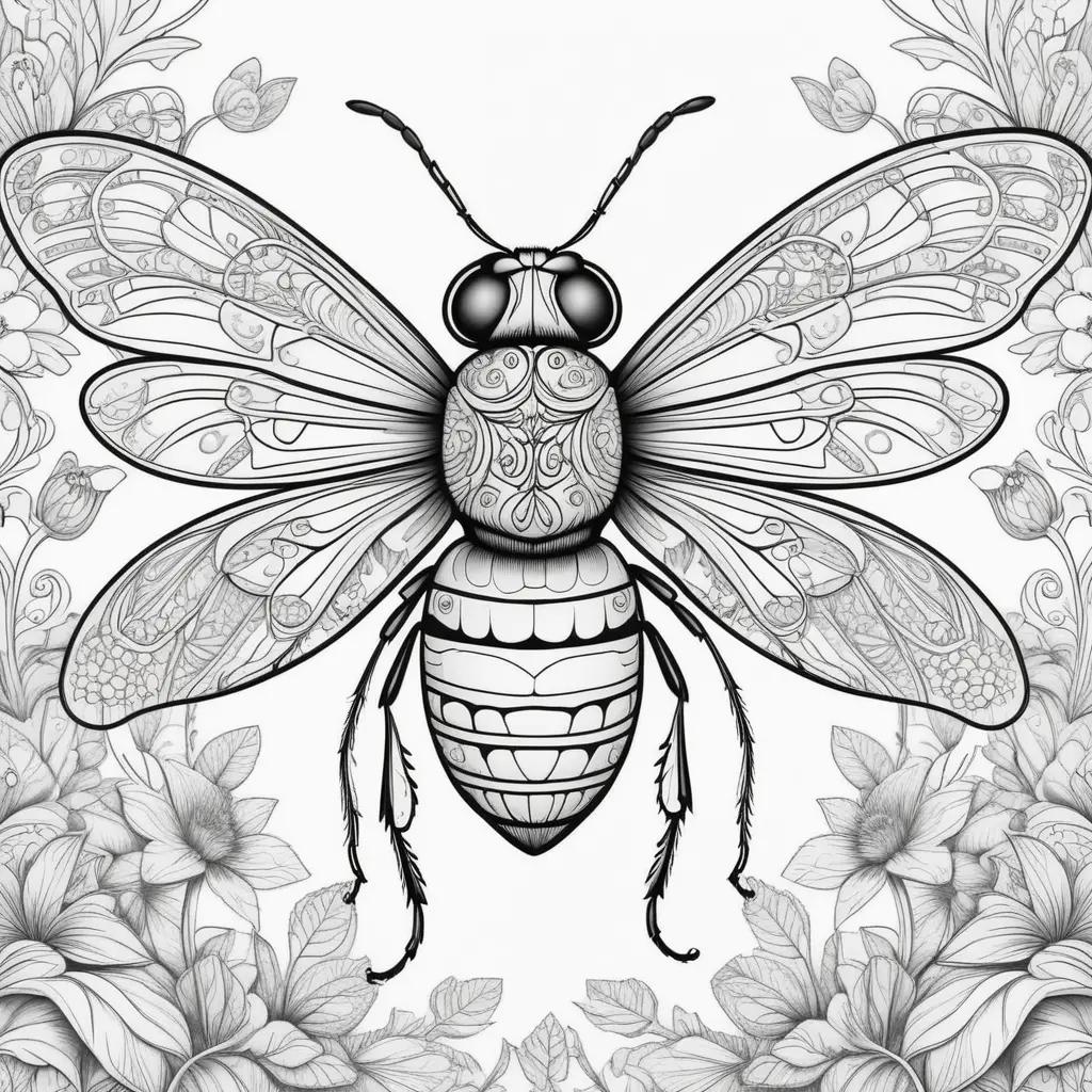 Insect coloring pages with a black and white design