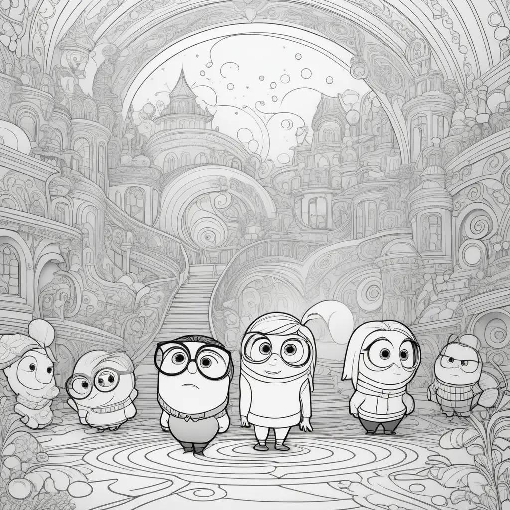 Inside Out Coloring Pages: A Cartoon Group of Characters in a World