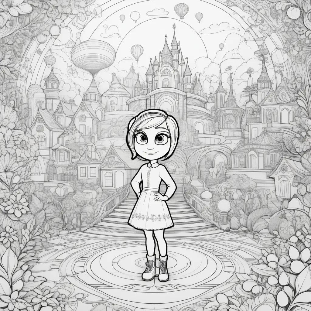 Inside Out Coloring Pages with a girl and a castle