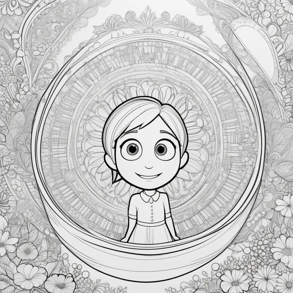 Inside Out Coloring Pages with a girl and flowers