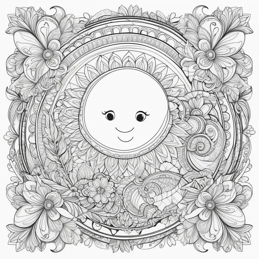 Inspirational coloring pages with a smiling sun